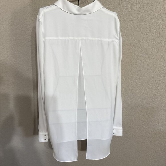 White House Black Market size 4 White Button Up Blouse Slit Back Tunic Office - Picture 5 of 7